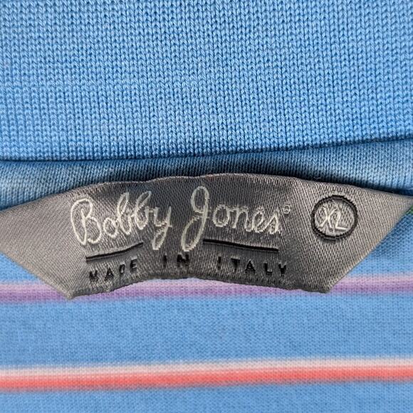 Bobby Jones XL Masters Logo Blue Multi Stripe Polo Shirt Made Italy Cotton Golf - Picture 3 of 5